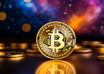 Digital currency bitcoin in the galaxies background. Generative AI