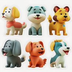 3D set dog character with white isolated background