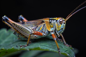 Fototapeta premium Vibrant Grasshopper on a Green Leaf