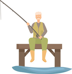 Elderly fisherman is enjoying a relaxing day fishing on the pier