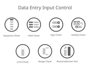 Data entry Input control for sign check, validity check, field check, sequence, limit, range