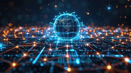 Global Network Connections on a Digital World Map