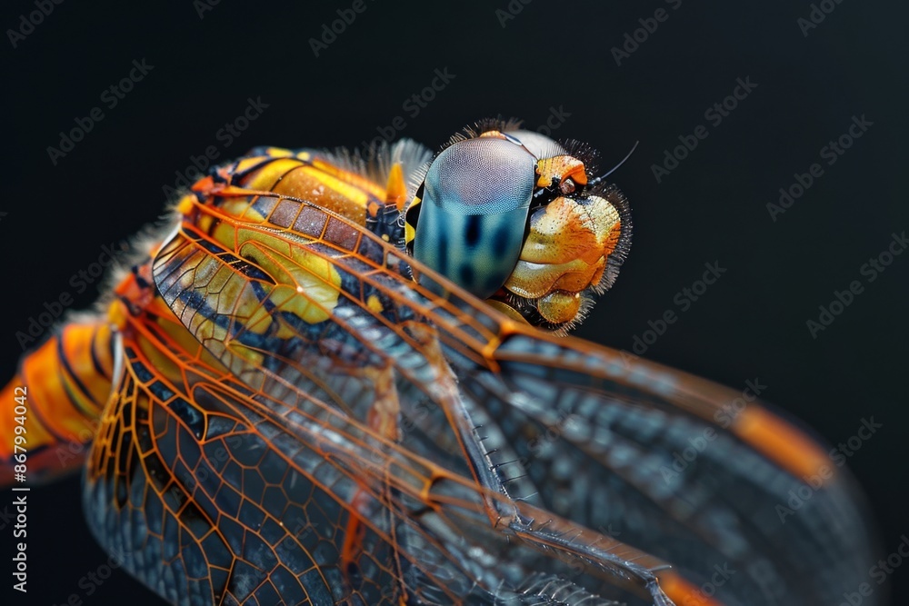 Wall mural Close-up of a Dragonfly with Intricate Wings