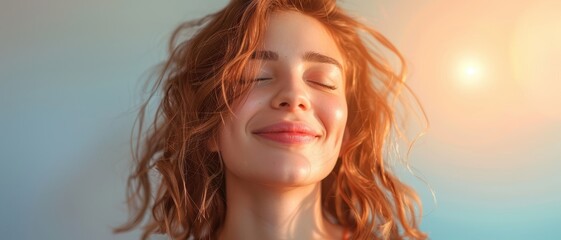 Young caucasian woman smiling on sunrise