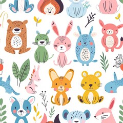 Obraz premium Illustrations of various cute animal patterns,Seamless Tile