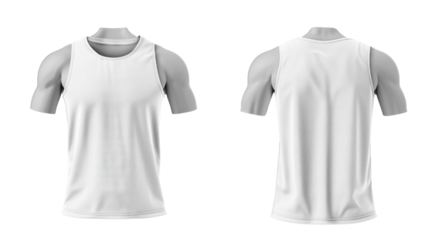Men white tank top template front and back on transparent background