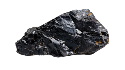 Black meteorite rock material on transparent background