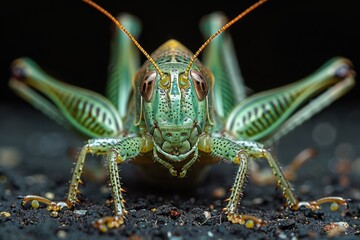 Close-up Portrait of a Vibrant Green Grasshopper