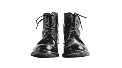 Black leather boots on transparent background
