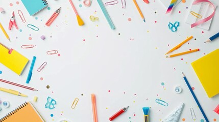 School and office supplies on white background. Back to school concept.