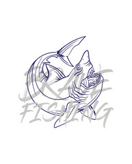 handrawn fishing logo illustration, grunge with text brave and fishing