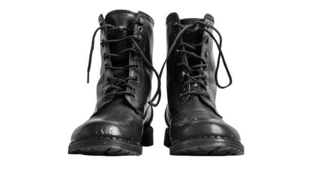 Black leather boots on transparent background