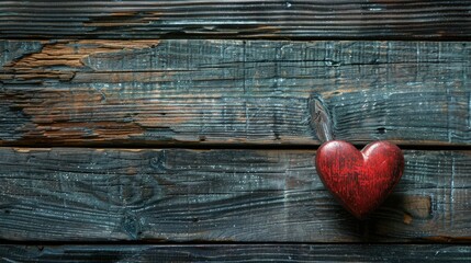 Red Heart on Dark Wood Background