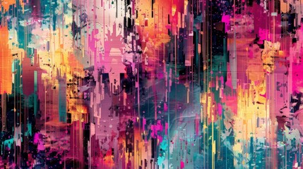 Digital glitch art creating unpredictable and colorful abstract patterns