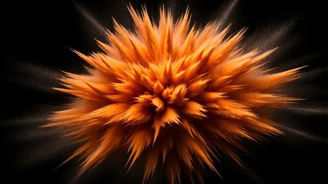 orange powder center radial explosion isolated in blac background