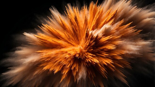 orange powder center radial explosion isolated in blac background