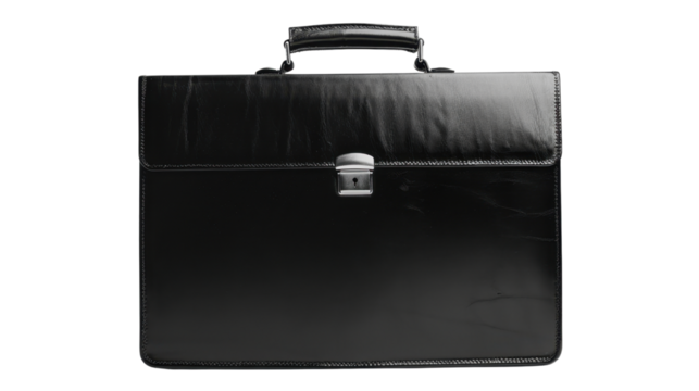Beautiful new black business briefcase on transparent background