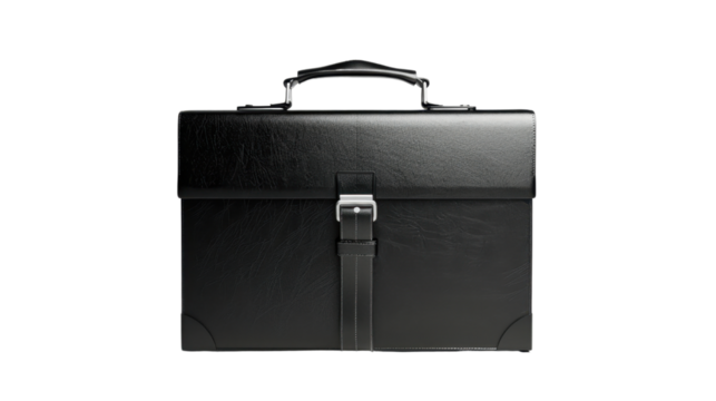 Beautiful new black business briefcase on transparent background