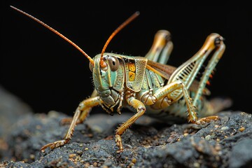 Close-up Portrait of a Green and Orange Grasshopper