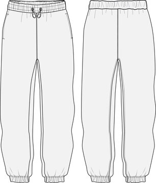 Sweatpants Fashion Illustration Mock-up Template for Design and Tech Packs Front and Back Views