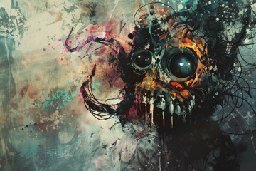 Abstract colorful monster with dripping paint and chaotic textures