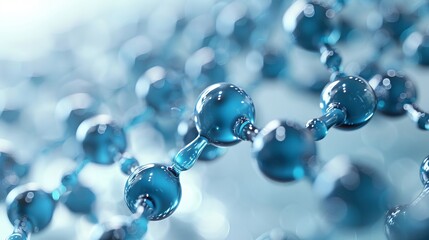 A blue plastic molecule model with a white and blue blurred background. 