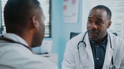 A doctor talks to a patient in a medical office