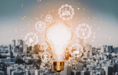 Internet of Things and Communication Technology Concept - Modern graphic interface showing smart...