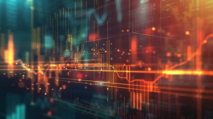 Obraz premium A digital illustration of stock market charts and graphs with glowing lines