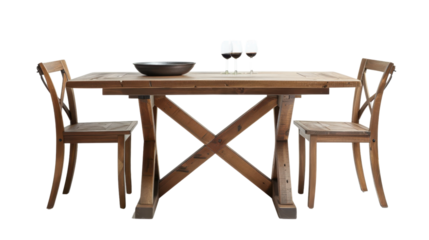 Wooden Table with Two Chairs on transparent background