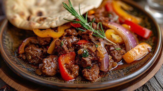 Close-Up Shot of Ethiopian Tibs with Injera