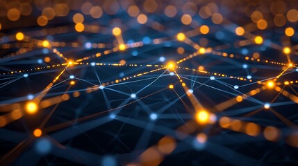 A network of glowing yellow dots connected by lines, on a dark blue background