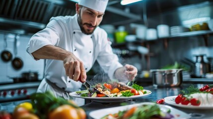 A diverse group of friends enjoying a cooking session together in a modern kitchen, bonding over food. AIG62