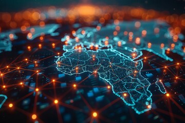 A world map with interconnected lines, symbolizing globalization focus on lines, futuristic, overlay, digital backdrop