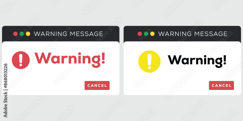 Poster warning pop up window alert error notification icon. warning yellow sign. danger sign vector. cautio