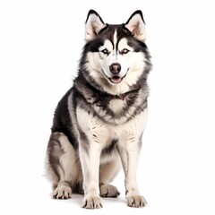 Fototapeta premium Sakhalin husky dog breed standing against white background, AI Generated