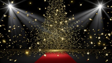 golden confetti on red carpet