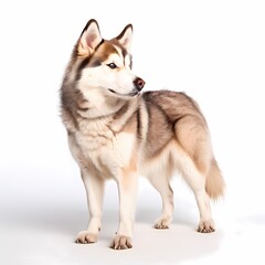 Sakhalin husky dog breed standing against white background, AI Generated