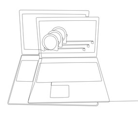 One continuous line of Laptop with Ruler tape. Thin Line Illustration vector concept. Contour Drawing Creative ideas.