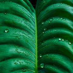Beautiful green leaf with drops of water