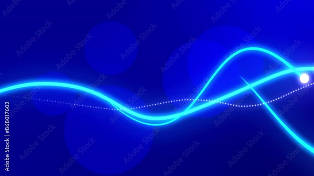 Poster Bokeh, blue and animation for transfer data, abstract and motion graphics with visual effect and wave. Transition, circles and background for network, internet and server information or programming