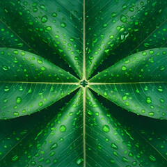 Beautiful green leaf with drops of water