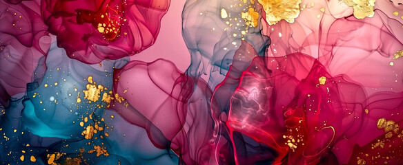 Abstract art background, flowers, gold, and canvas paintings. Mo