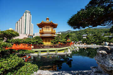 Golden pagoda of Nan lian garden in Hong Kong city