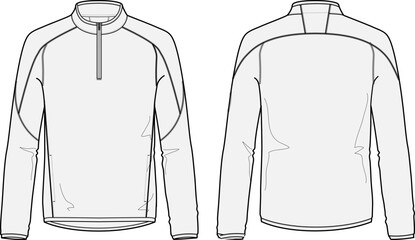 Half-Zip Longsleeve Sport Shirt design vector flat sketch fashion illustration CAD template front and back views