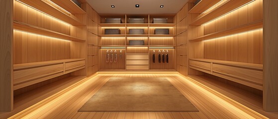 Obraz premium Lighted walk-in wardrobe closet that is empty