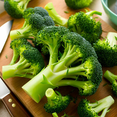 Healthy Green Organic Raw Broccoli Florets Ready for Cooking