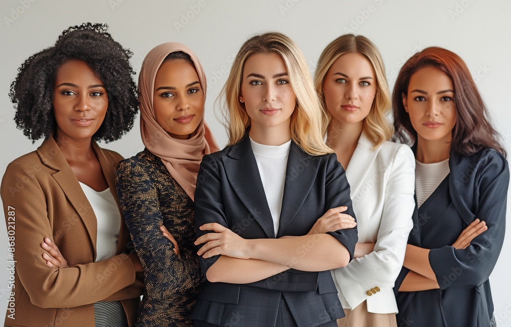 Wall mural group of businesswomen in a picture with their arms crossed, diversity, and cooperation