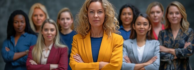 Fototapeta premium group of businesswomen in a picture with their arms crossed, diversity, and cooperation