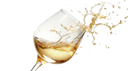 White wine champagne splashing in a glass isolated on a transparent background